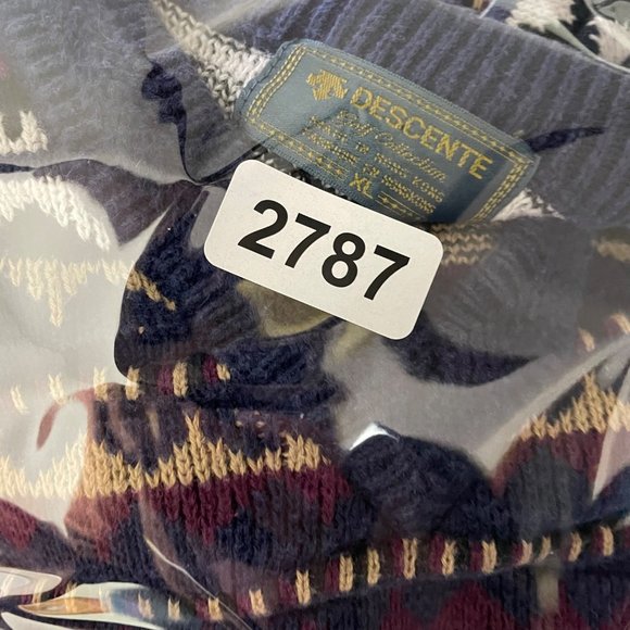 Vintage Descente Men's Sz XL 3D Knit Striped Grandpa Style Navy Maroon Sweater - Picture 8 of 8